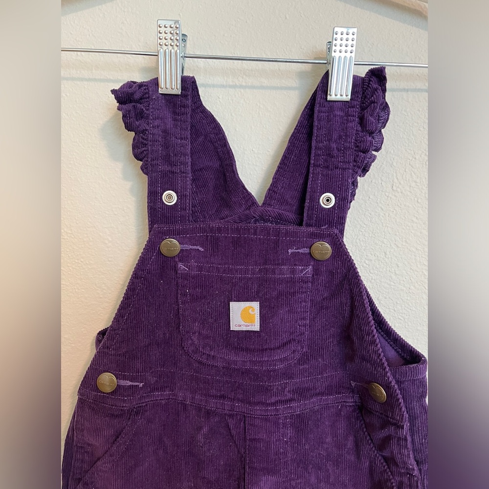 Carhartt Purple Corduroy Overalls with Ruffled Straps
